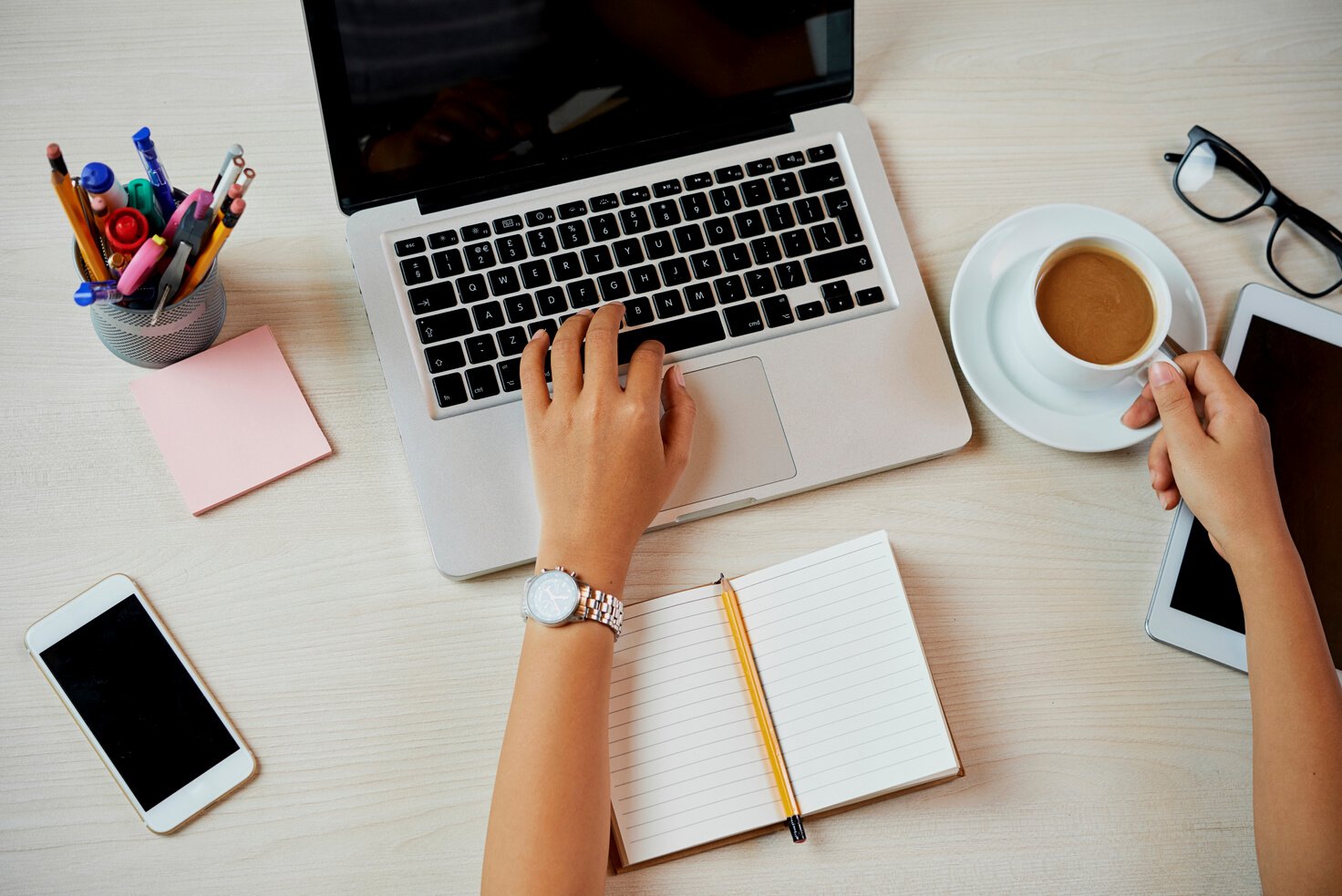 Business lady working on laptop